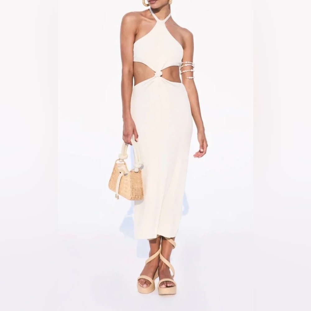 NWT - Cult Gaia Cameron Cutout Ribbed-Knit Halter  Midi Dress - Off White